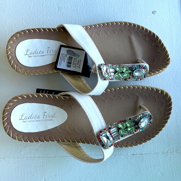 Handmade Luxury White leather with stones women slippers - Picture 1 of 5